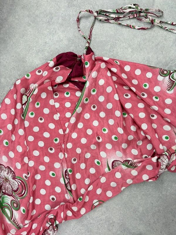 pink polkadot handkerchief maxi dress