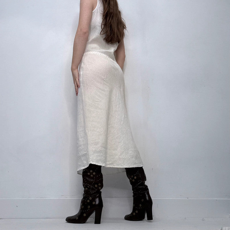 white linen drop waist dress