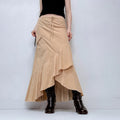 tan ruffle asymmetric boho skirt