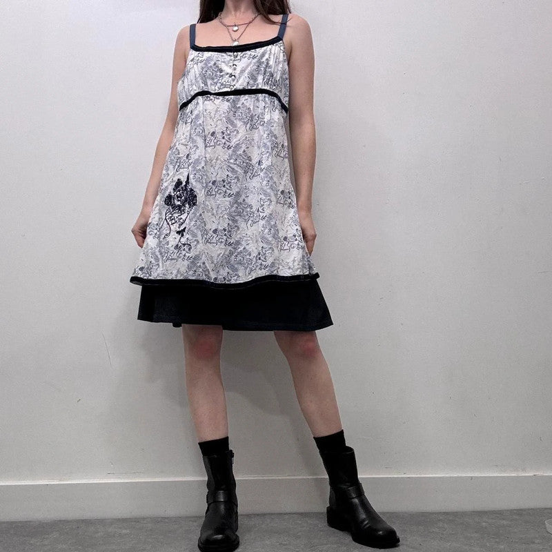 regency patterned blue dress