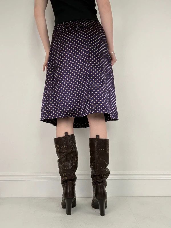 pleated silk polkadot flared midi skirt