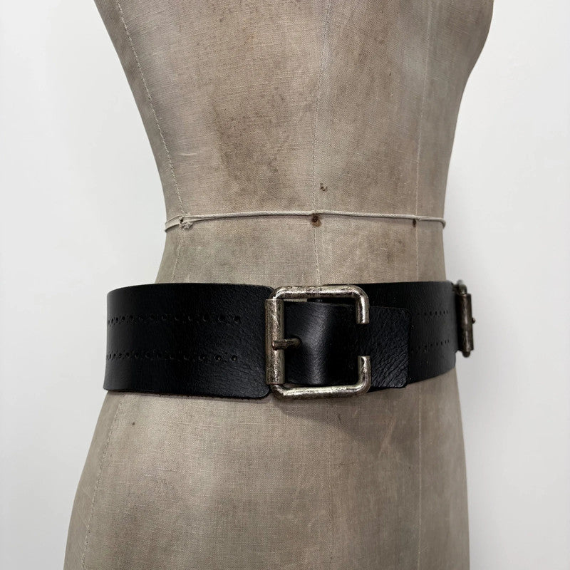 thick black leather buckle belt