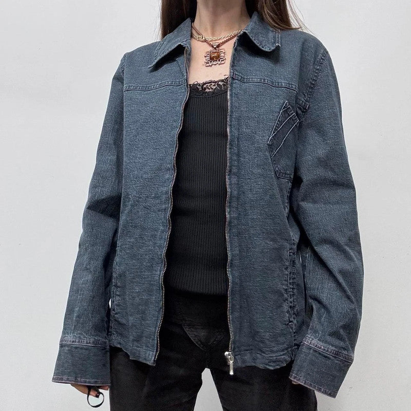 dark denim zip-up boxy jacket
