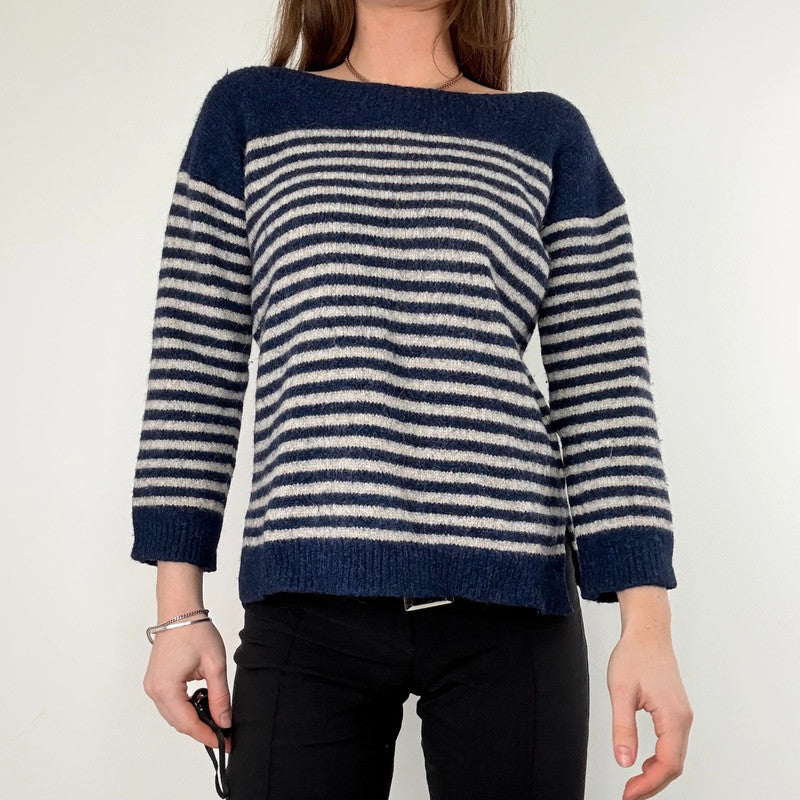 Soeur navy and white striped wool knit jumper