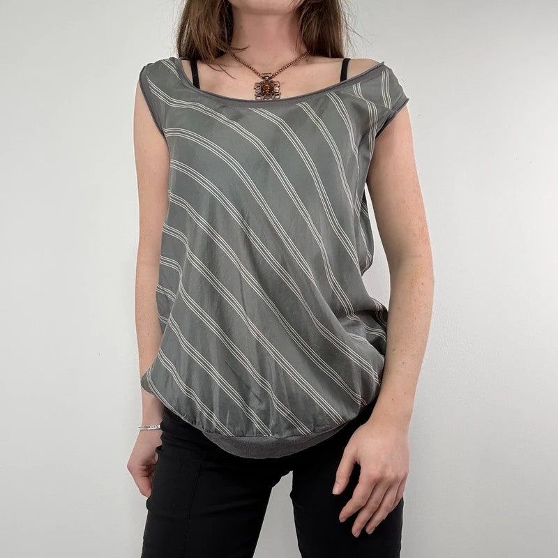 pinstripe silk slouchy grey vest top