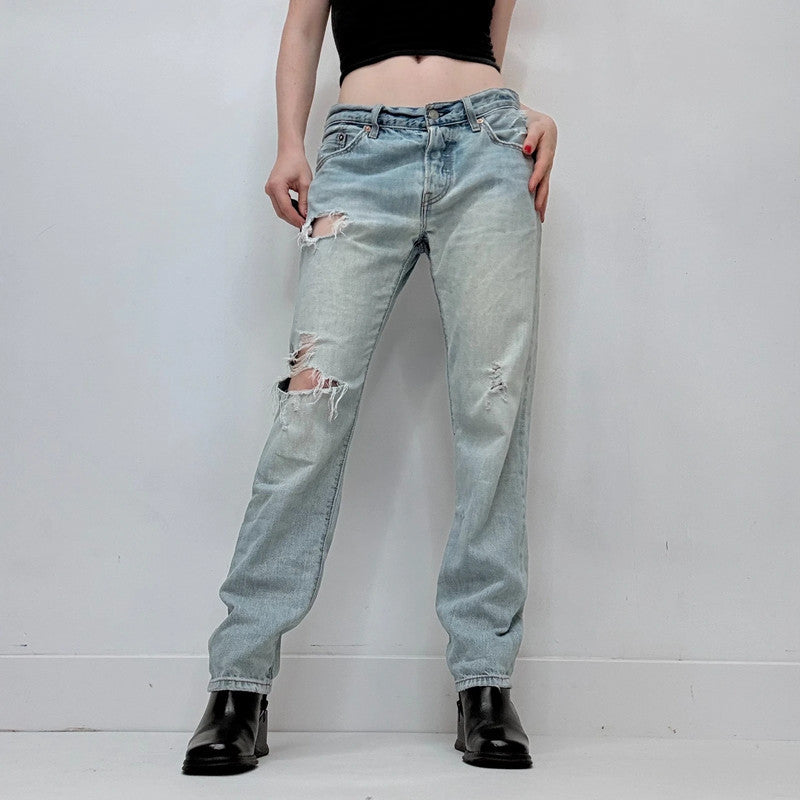 distressed light wash straight leg Levis