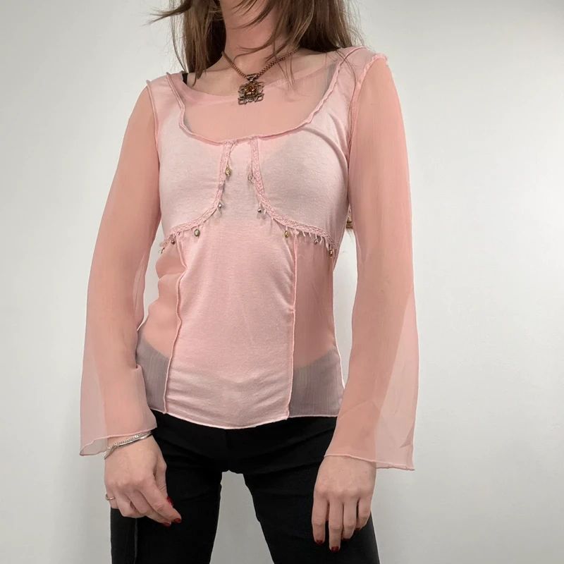 pink flared long sleeve t-shirt
