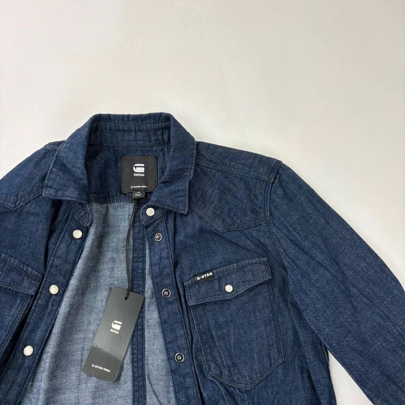 G-star raw dark denim gathered fitted shirt