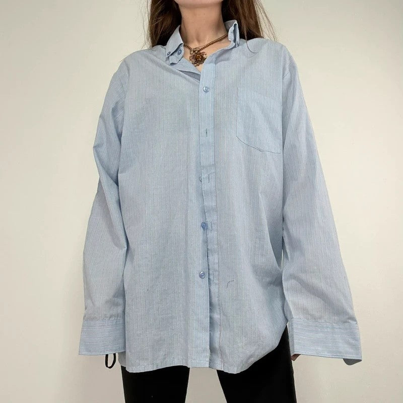 Baby blue pinstripe slouchy oversized skirt