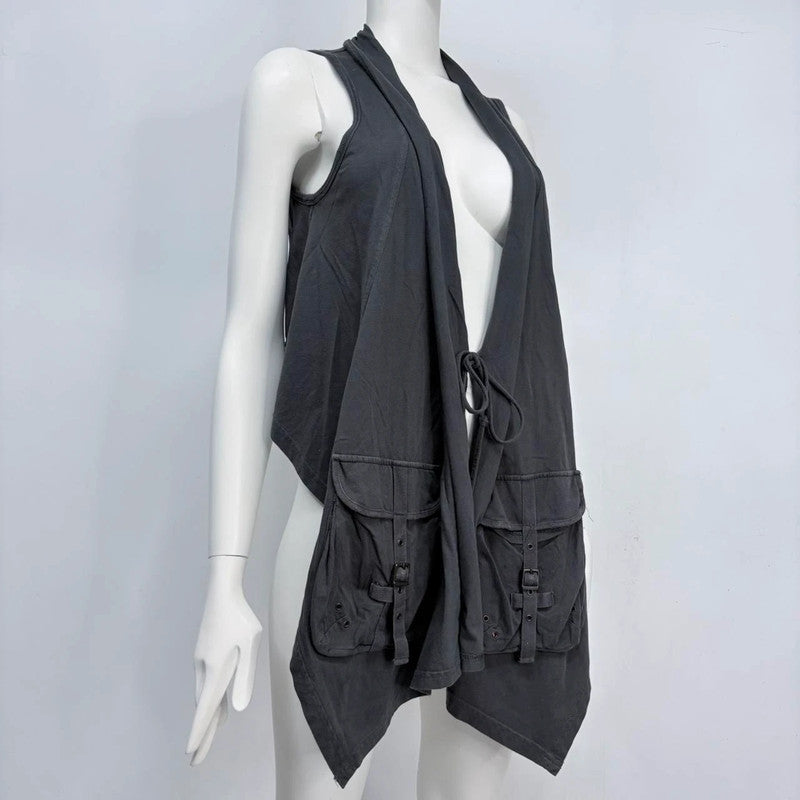cargo draped grey long vest