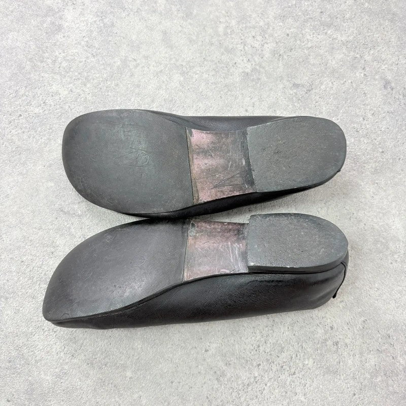 Black leather camper ballet flats