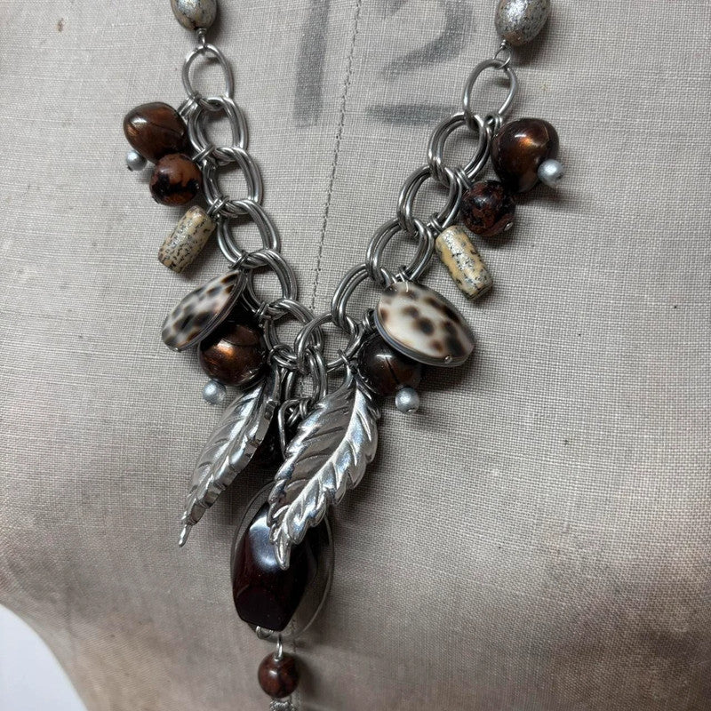 silver drape charm necklace