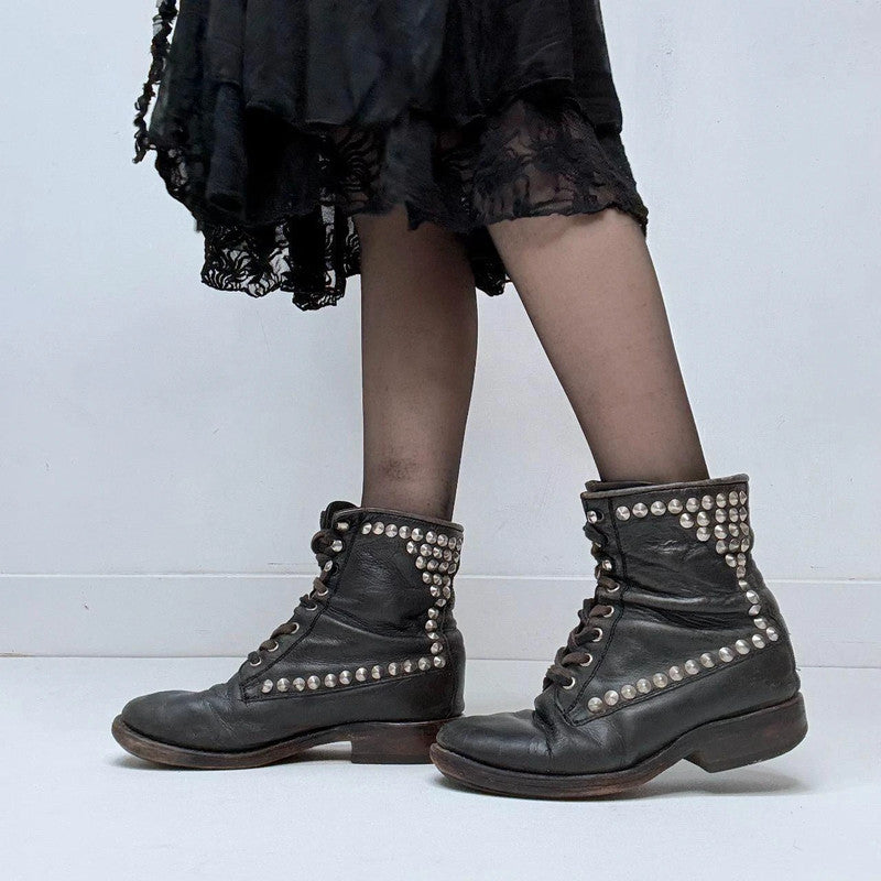 black studded leather biker boots