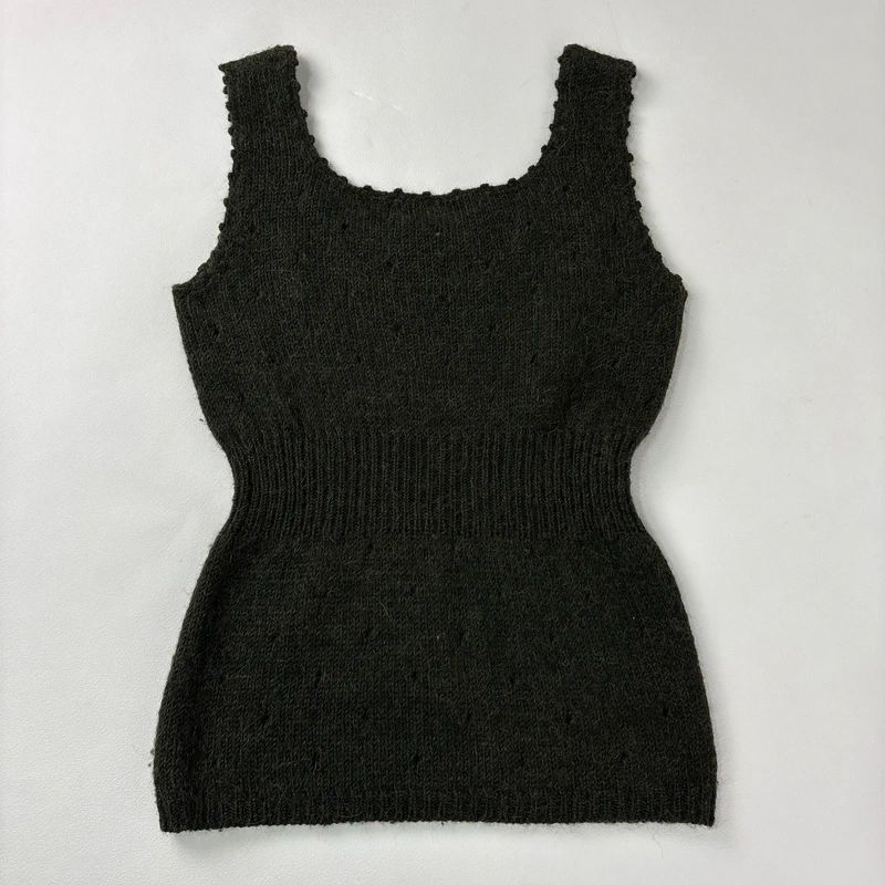 khaki knitted mohair pointelle vest