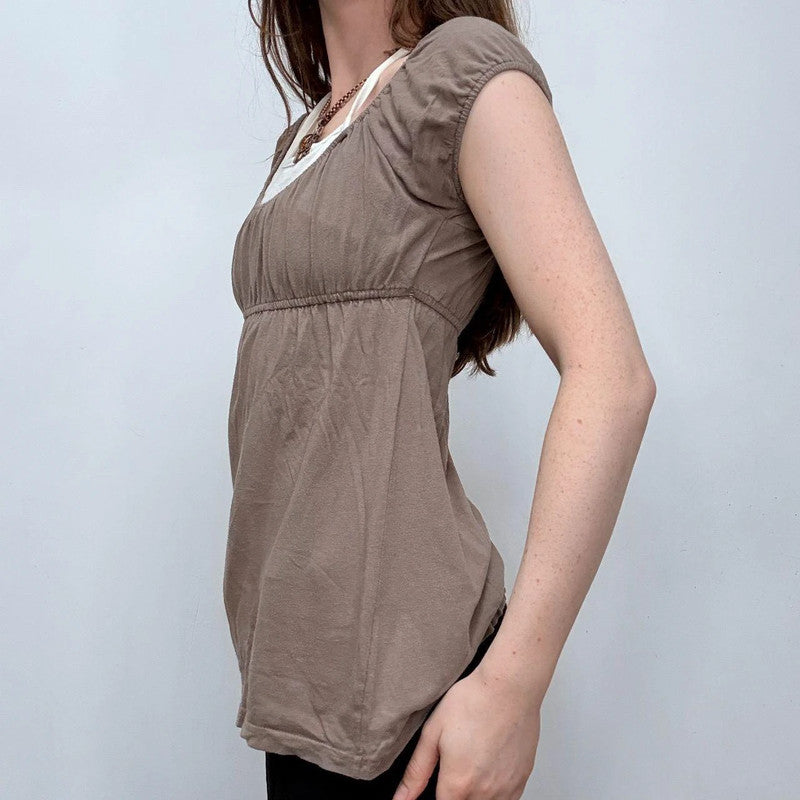 brown layered flared halter top