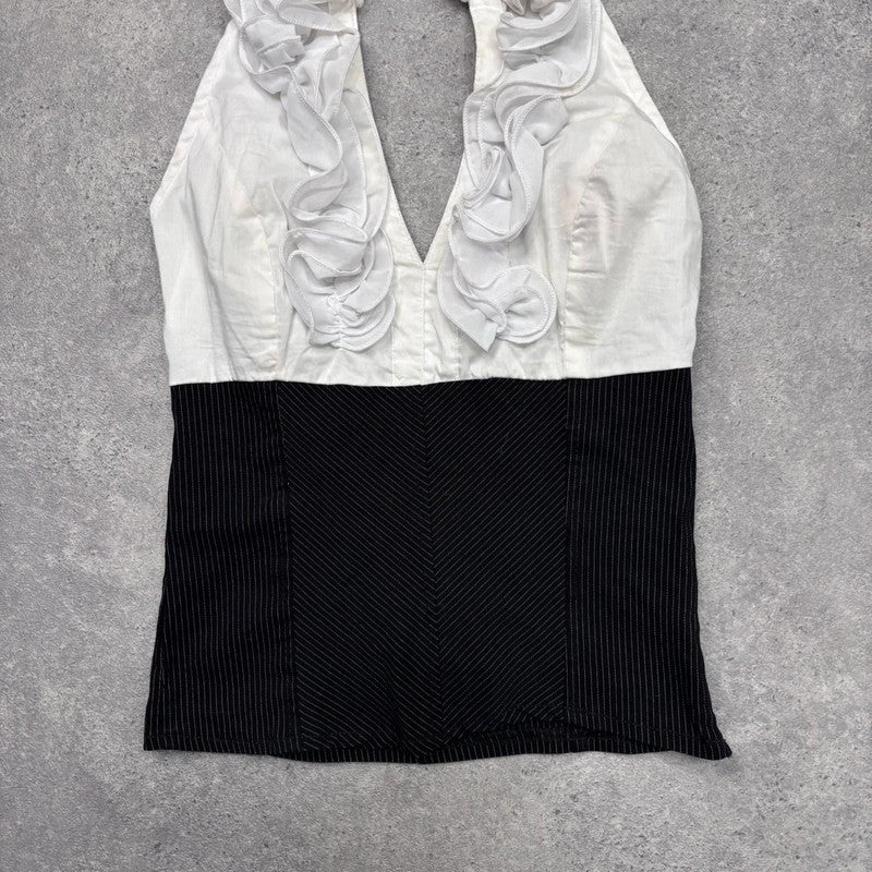 ruffle pinstripe halter office vest