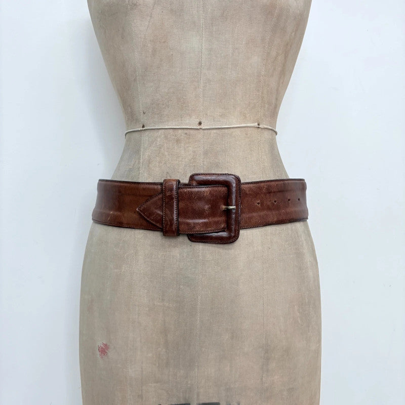 brown leather distressed thick belt