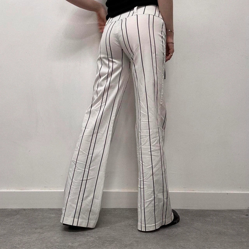 white pinstripe flared suit pants