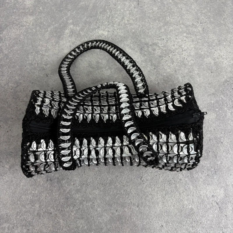 Vintage crochet can tab silver barrel handbag