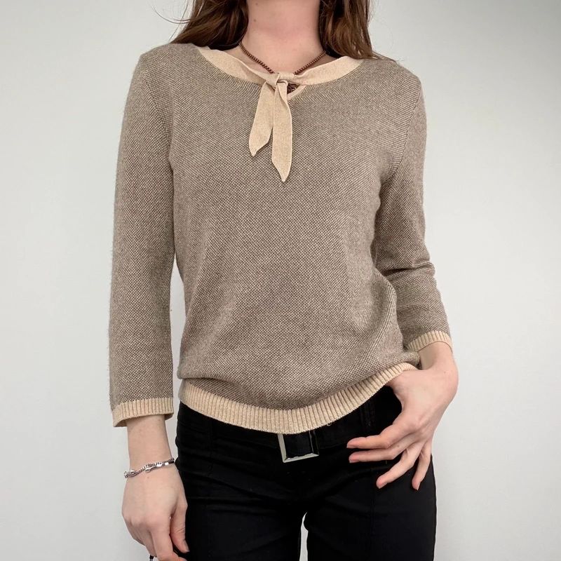 brown cashmere bow jumper