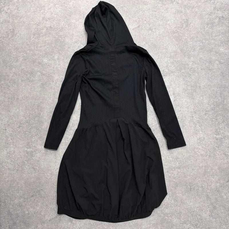 black gathered puff shirt dress