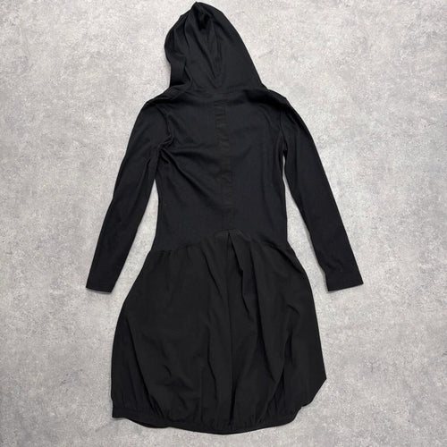 black gathered puff shirt dress