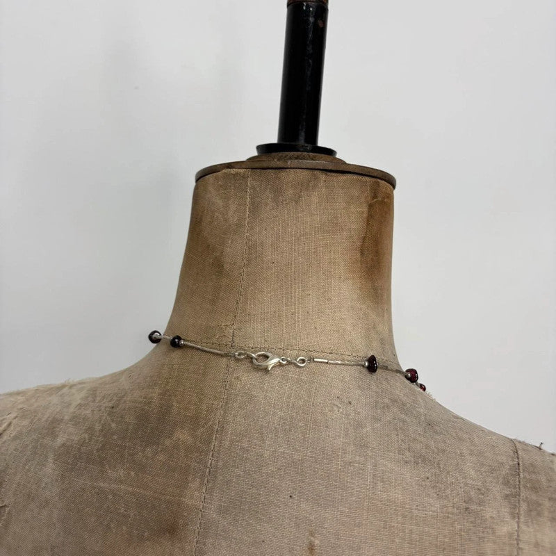silver bead draped leaf necklace