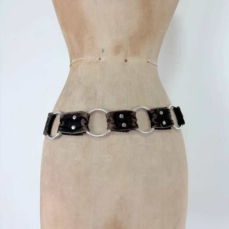 Pony hair cow hide leather chain link belt