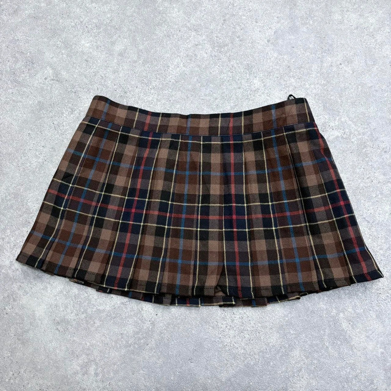 pleated mini tartan skirt