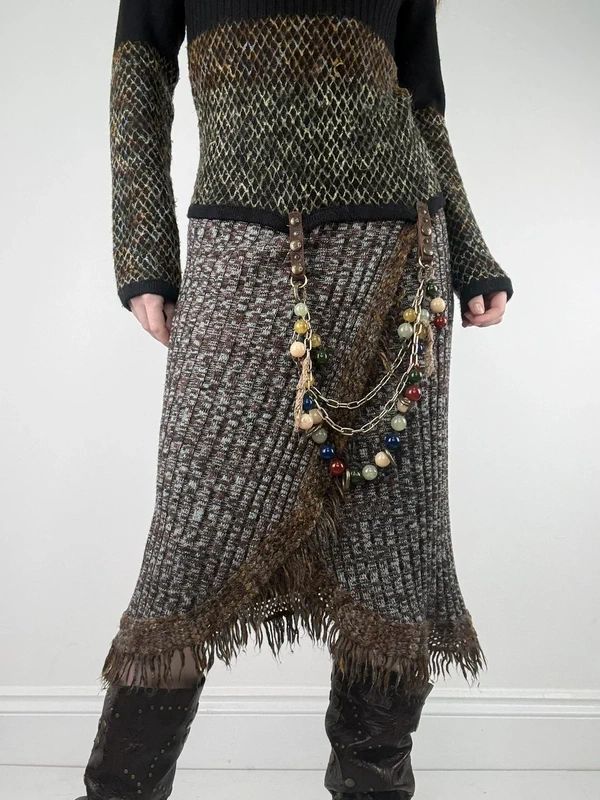 Save the Queen drop waist knitted tassel beaded dress