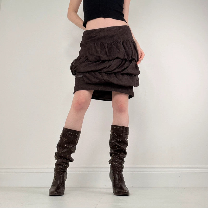 Brown gathered draped puff Cop Copine skirt