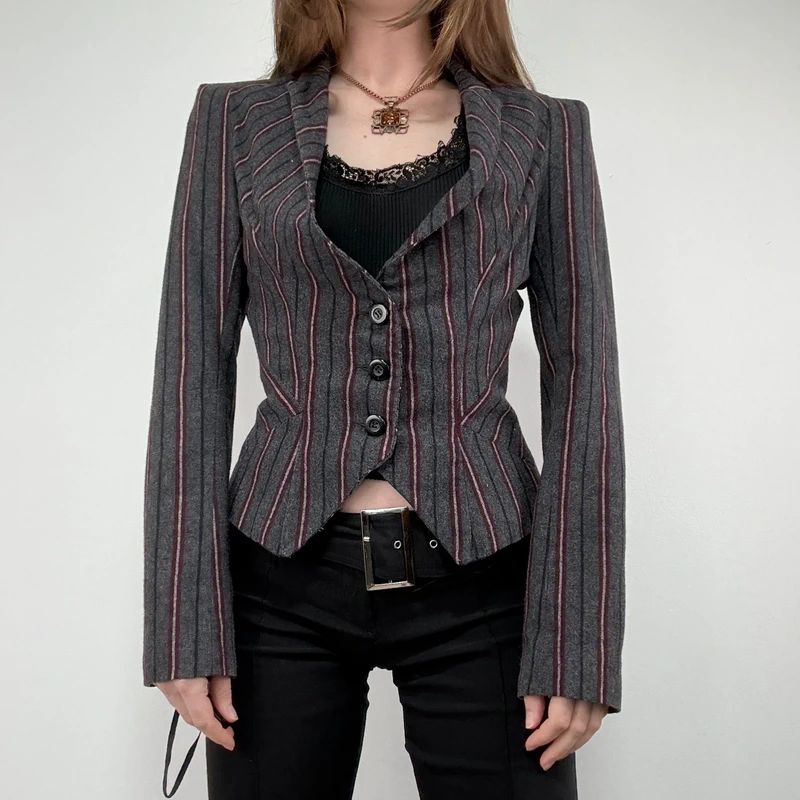 Striped fitted cropped archival blazer