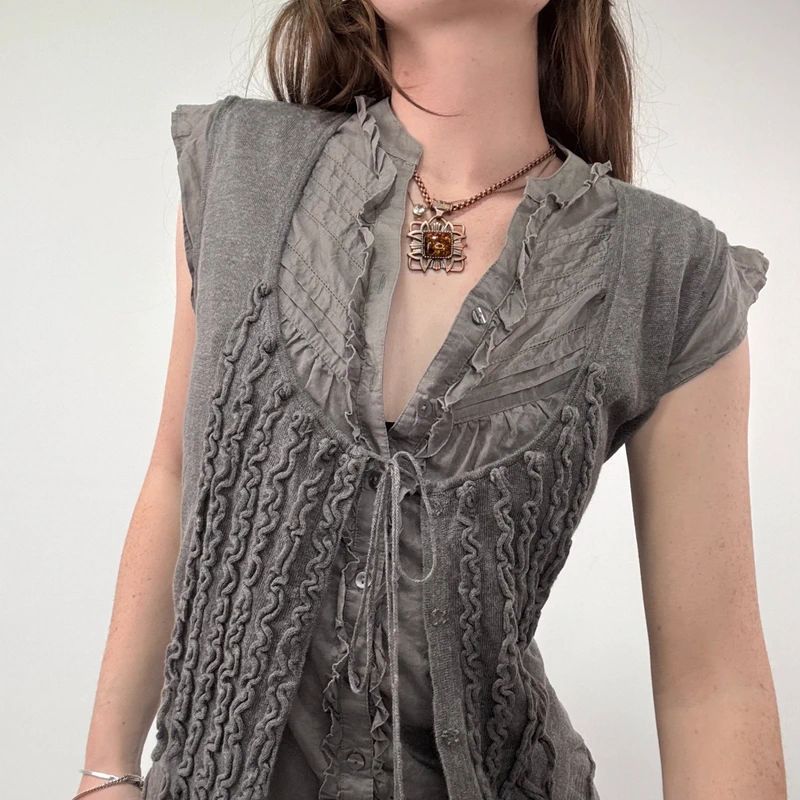 khaki ruffle layered shirt