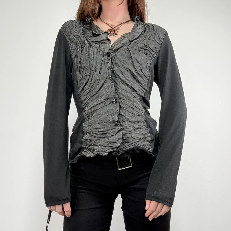Button through textured cardigan with jersey flare sleeve