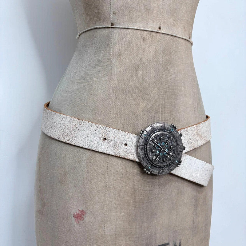 white distressed leather boho belt