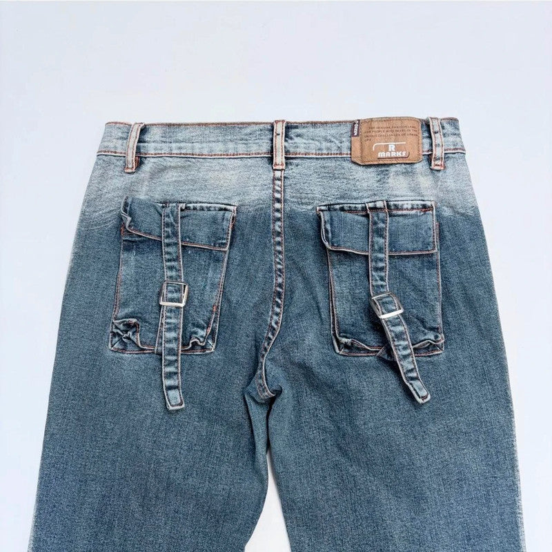 distressed grunge flared cargo jeans