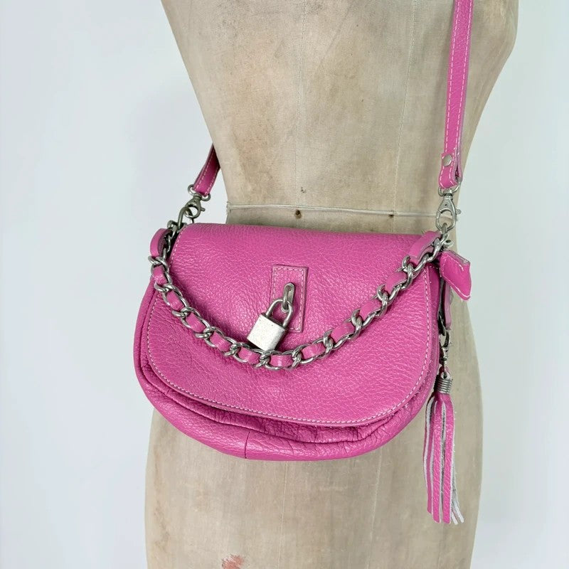 Pink leather chain shoulder bag