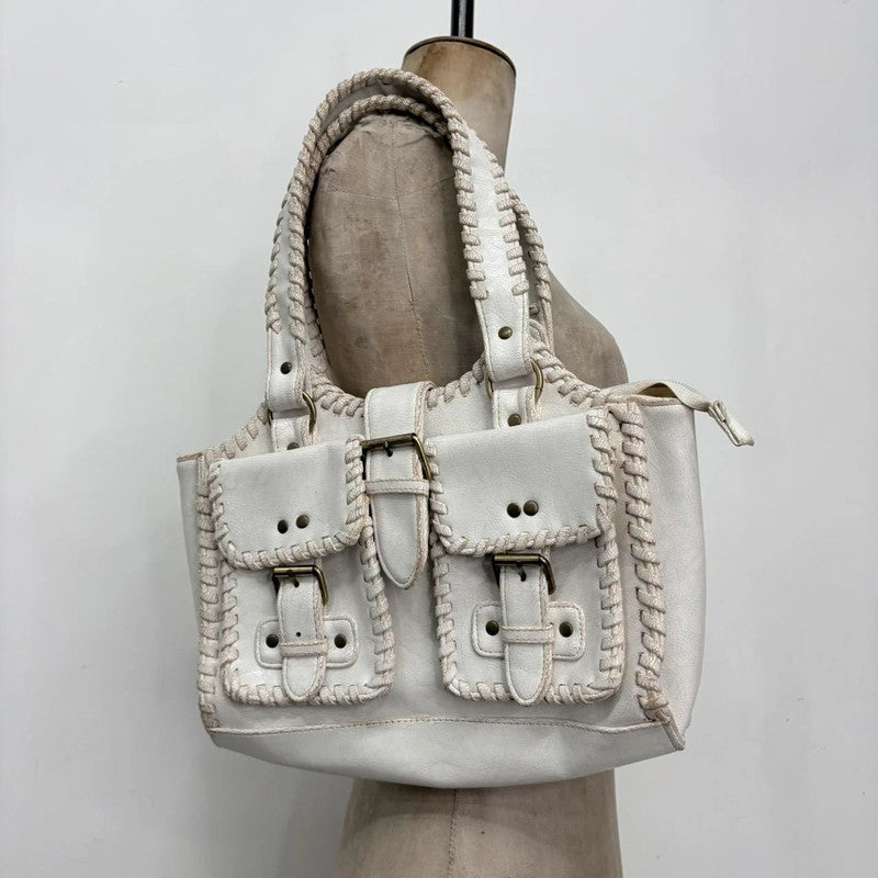 white chunky stitch leather bag