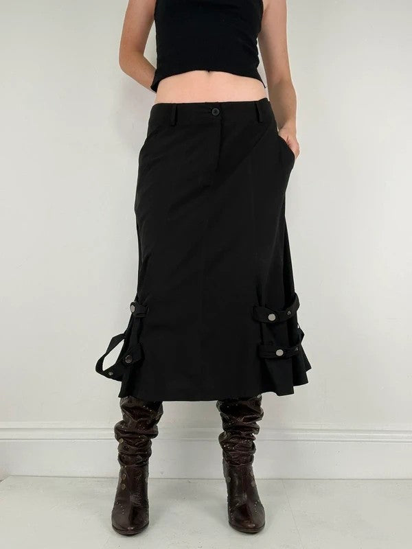 Black grunge a-line midi skirt