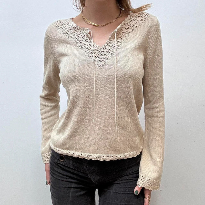 tan lace crochet flared jumper