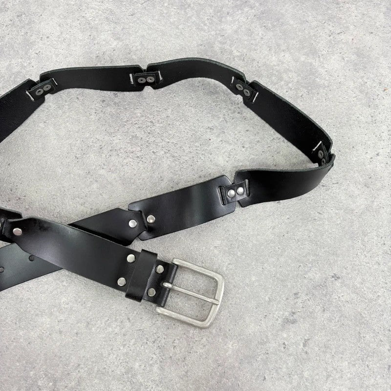 Black leather silver link belt