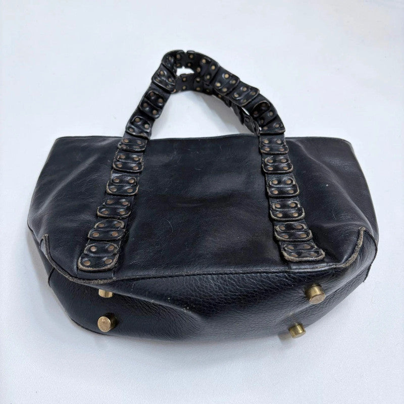 black leather studded eyelet bag
