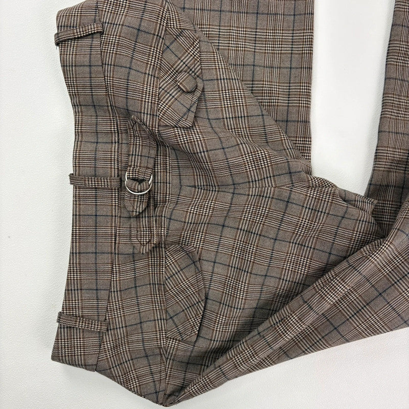brown tartan checked wide leg suit pants