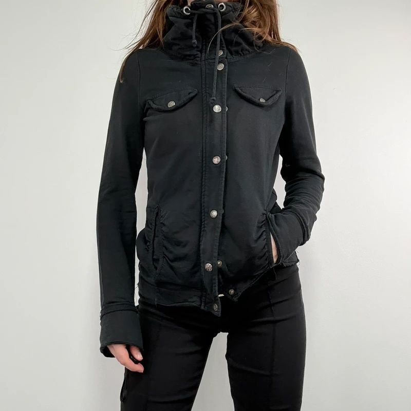 Black high neck funnel jacket