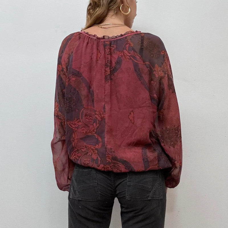 sheer red paisley boho shirt