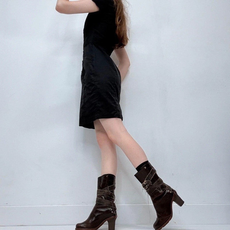 black button up mini fitted office dress