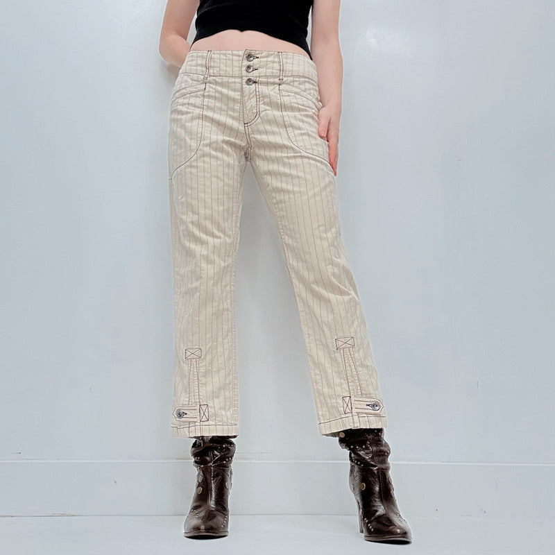 cream pinstripe trousers