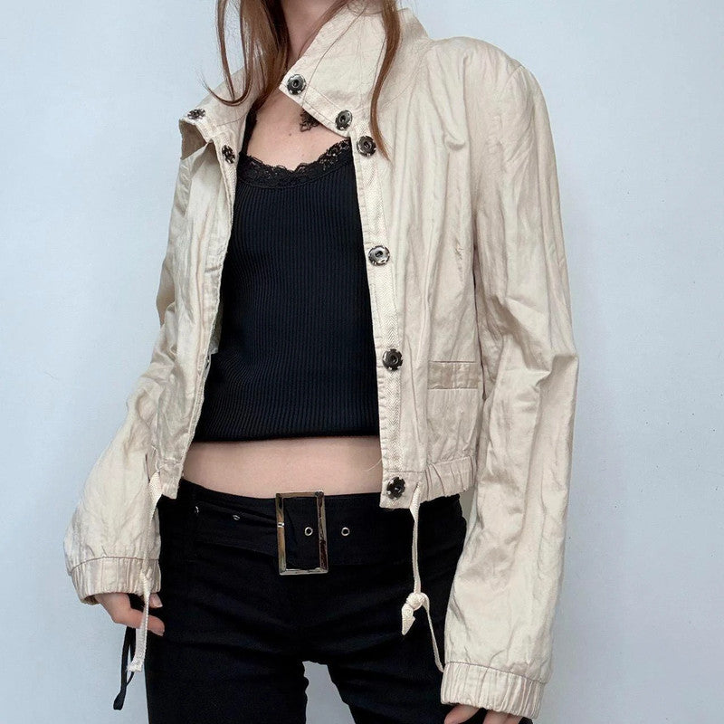 cropped tan high neck jacket
