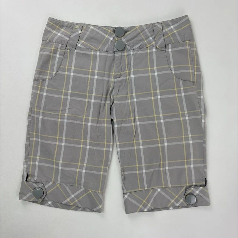 grey cropped tartan checked dickes shorts
