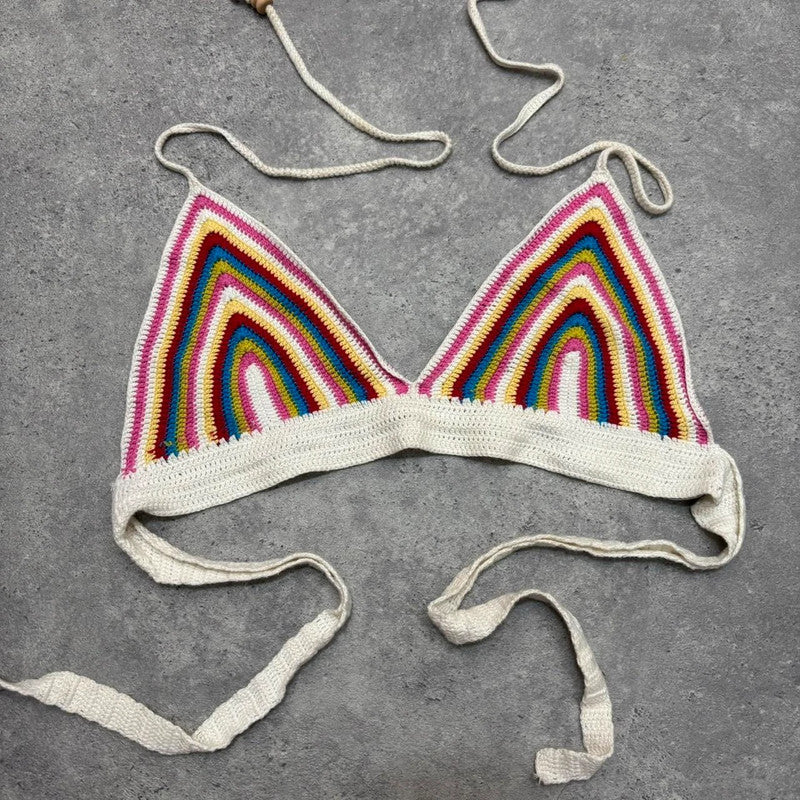 Rainbow crochet tie-up bralet